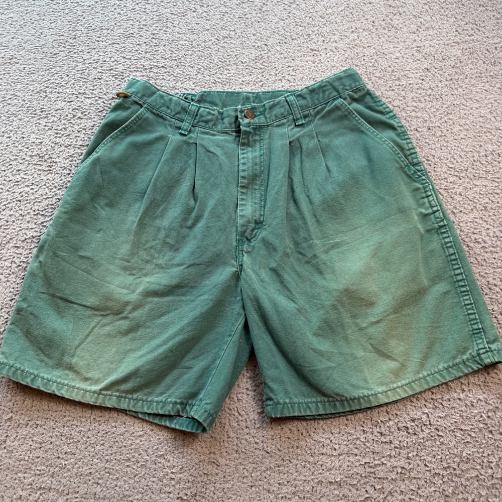 Vintage Wrangler Green Canvas Cargo Shorts Made in USA Pleated 36344JD Mens 34